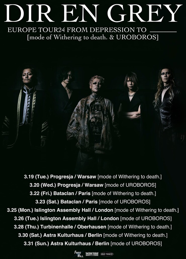 DIR EN GREY announces EUROPE TOUR24 FROM DEPRESSION TO ______ 